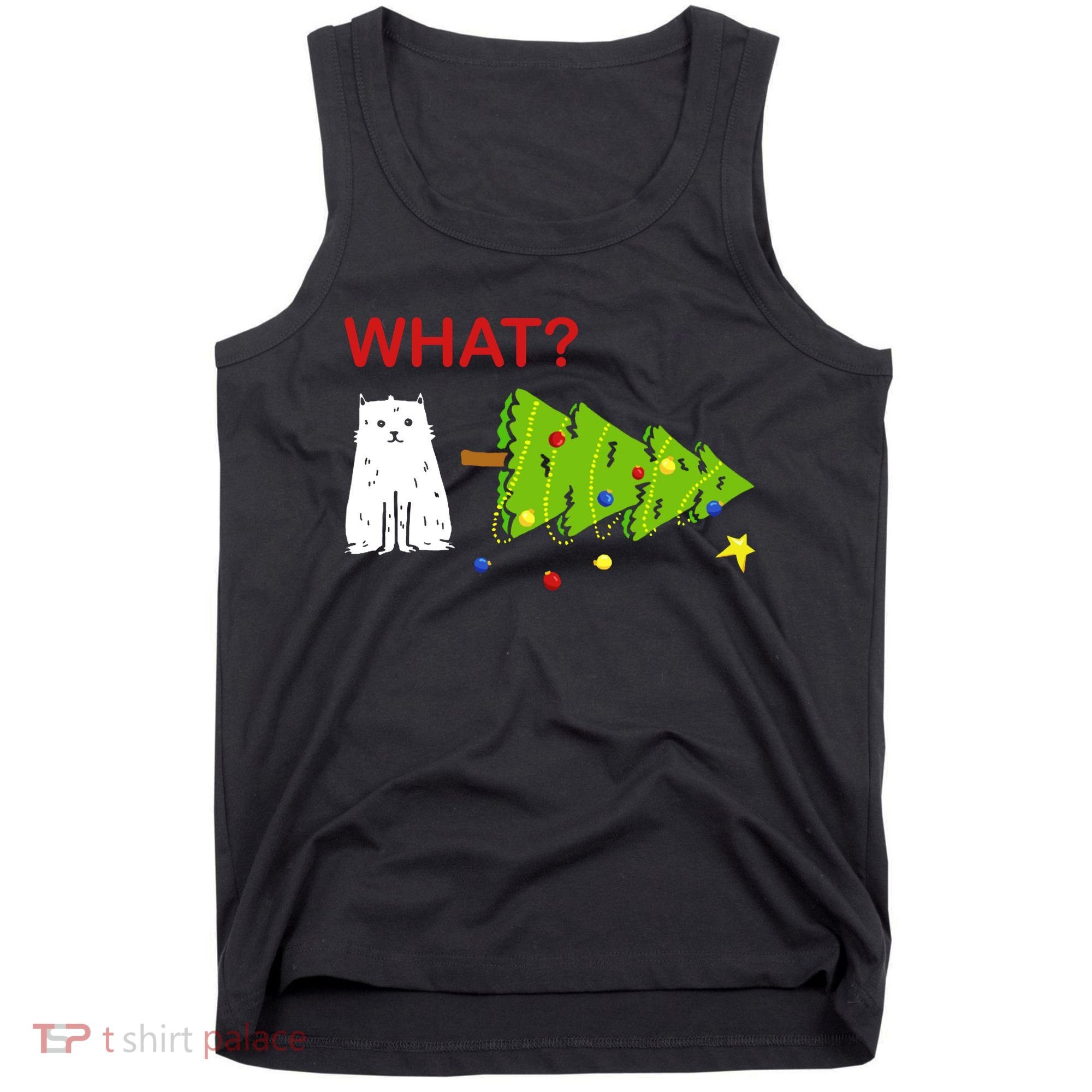 Funny Christmas XMas Cat What? Tank Top