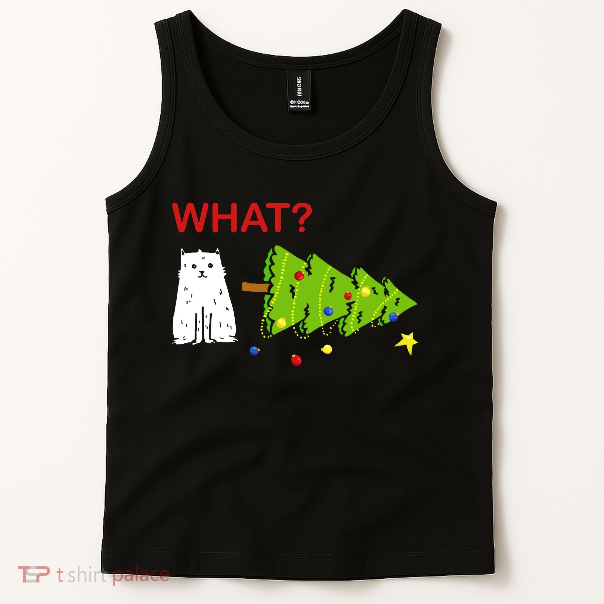 Funny Christmas XMas Cat What? Tank Top