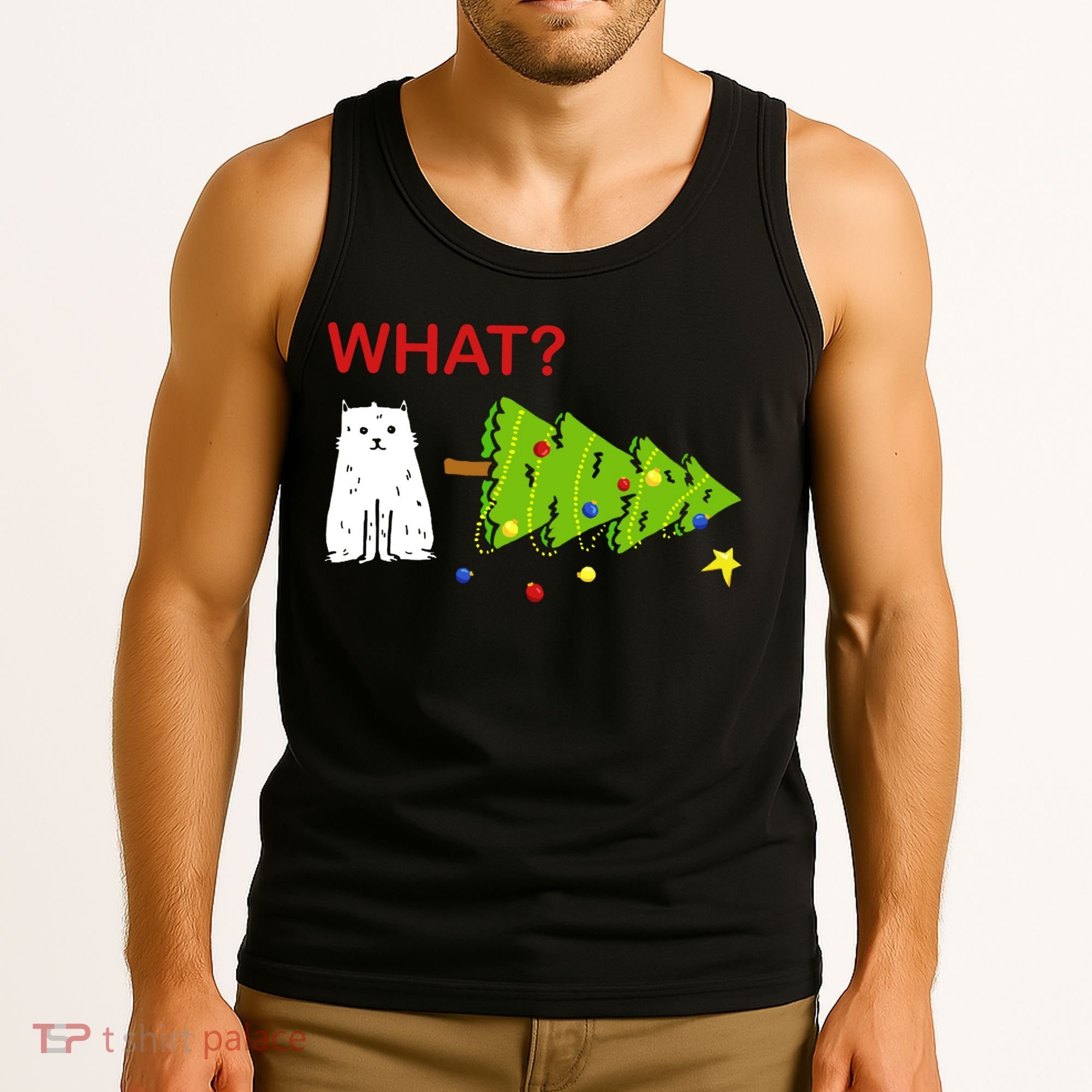Funny Christmas XMas Cat What? Tank Top