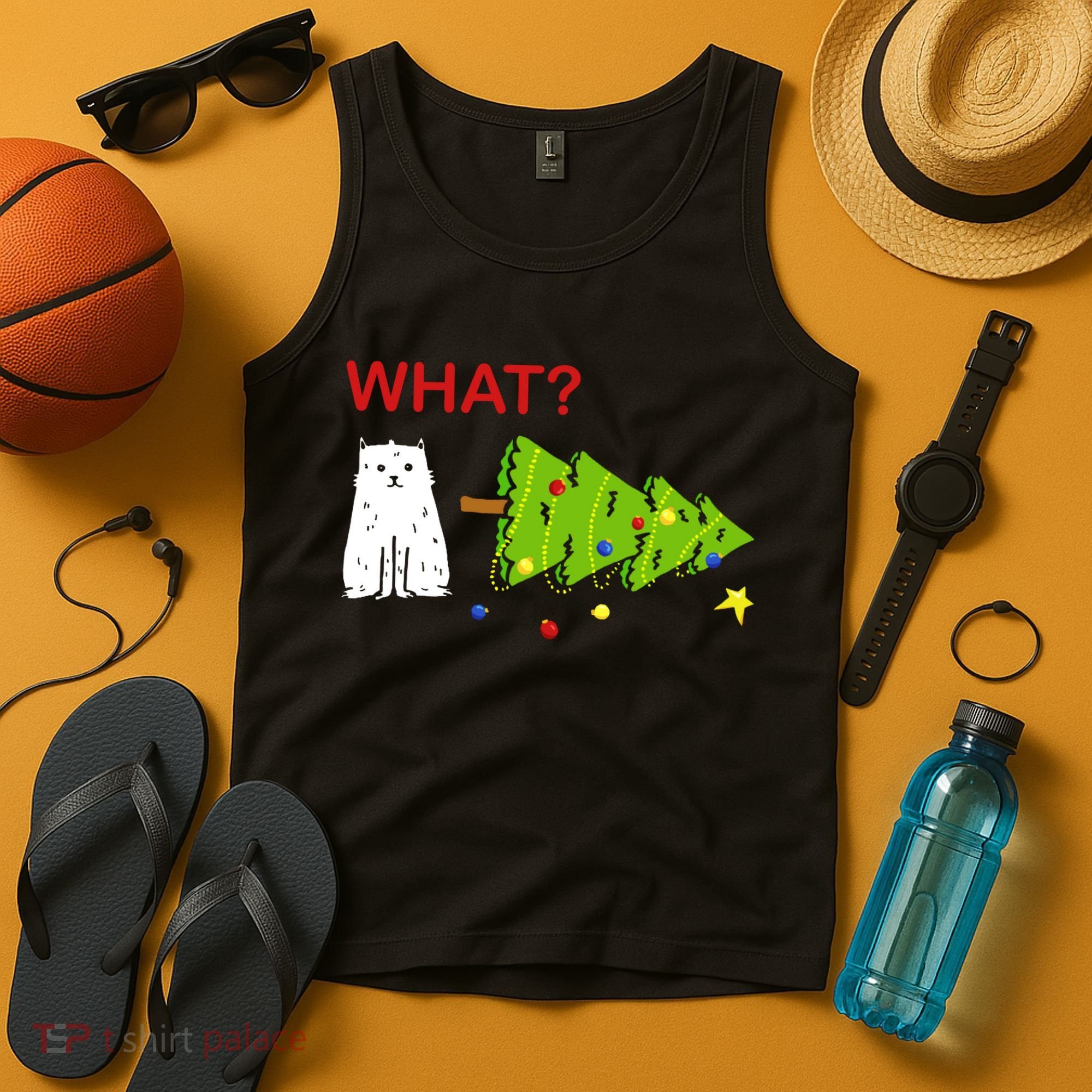 Funny Christmas XMas Cat What? Tank Top