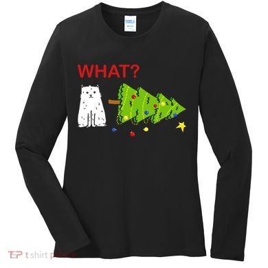 Funny Christmas XMas Cat What? Women's Long Sleeve Shirt