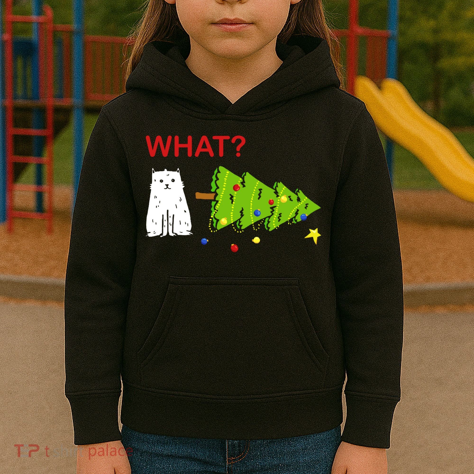 Funny Christmas XMas Cat What? Kids Hoodie