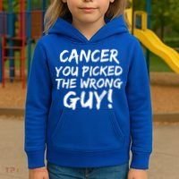 Funny Cancer You Picked The Wrong Guy Fighter Survivor Gift Kids Hoodie thumb 3