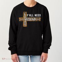 Funny Christian Y'all Need Jesus Graphic Tees Leopard Cross Women's Sweatshirt thumb 0