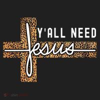 Funny Christian Y'all Need Jesus Graphic Tees Leopard Cross Women's Sweatshirt thumb 2