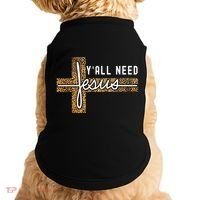 Funny Christian Y'all Need Jesus Graphic Tees Leopard Cross Doggie Tank thumb 0
