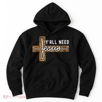 Funny Christian Y'all Need Jesus Graphic Tees Leopard Cross Hoodie thumb 0