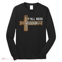 Funny Christian Y'all Need Jesus Graphic Tees Leopard Cross Long Sleeve Shirt thumb 0