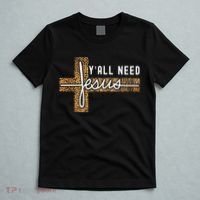 Funny Christian Y'all Need Jesus Graphic Tees Leopard Cross T-Shirt thumb 5