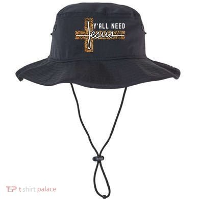 Funny Christian Y'all Need Jesus Graphic Tees Leopard Cross Bucket Hat