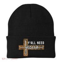 Funny Christian Y'all Need Jesus Graphic Tees Leopard Cross Beanie thumb 0