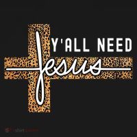Funny Christian Y'all Need Jesus Graphic Tees Leopard Cross Women's Hoodie thumb 2