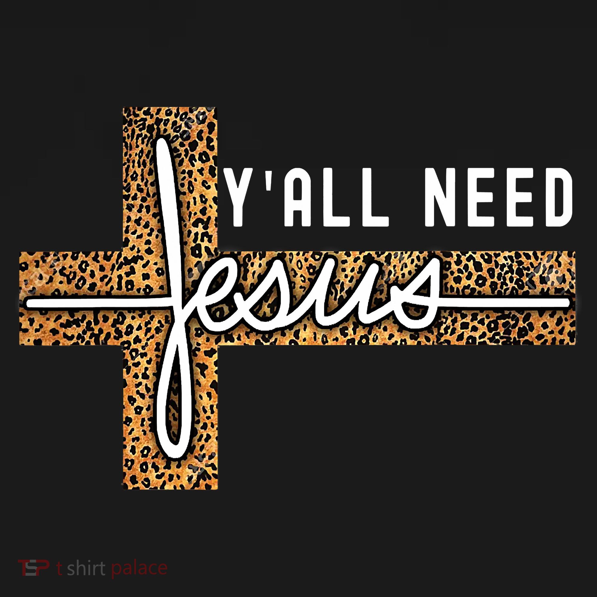 Funny Christian Y'all Need Jesus Graphic Tees Leopard Cross Women's Hoodie