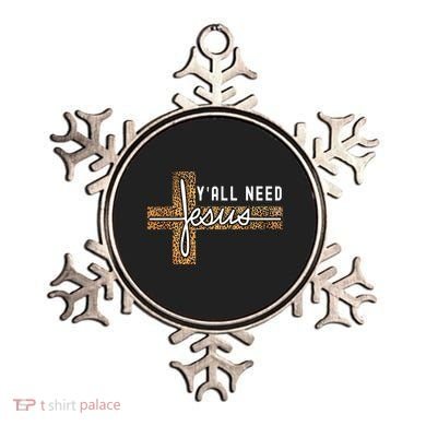 Funny Christian Y'all Need Jesus Graphic Tees Leopard Cross Ornament