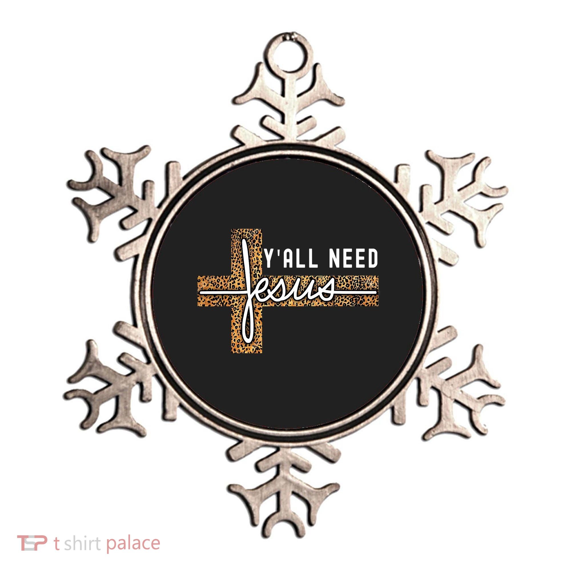 Funny Christian Y'all Need Jesus Graphic Tees Leopard Cross Ornament