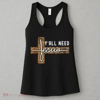 Funny Christian Y'all Need Jesus Graphic Tees Leopard Cross Women's Tank Top thumb 3