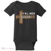Funny Christian Y'all Need Jesus Graphic Tees Leopard Cross Baby Bodysuit thumb 0