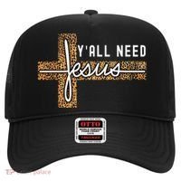 Funny Christian Y'all Need Jesus Graphic Tees Leopard Cross Hat thumb 0
