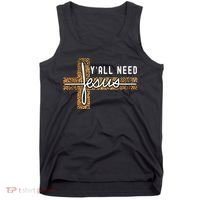 Funny Christian Y'all Need Jesus Graphic Tees Leopard Cross Tank Top thumb 0