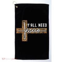 Funny Christian Y'all Need Jesus Graphic Tees Leopard Cross Golf Towel thumb 0