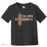 Funny Christian Y'all Need Jesus Graphic Tees Leopard Cross Toddler T-Shirt thumb 0