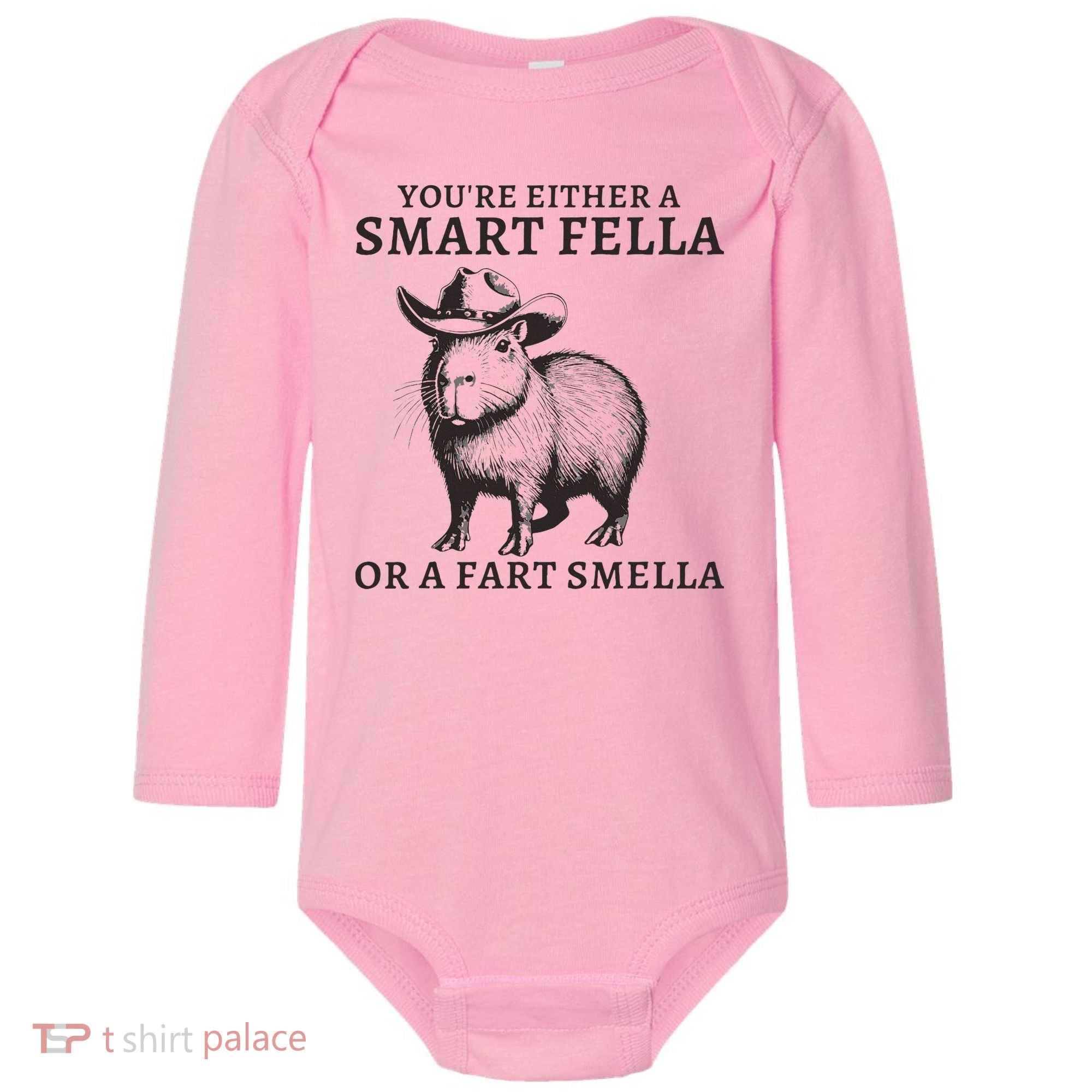 Funny Capybara YouRe Either A Smart Fella Or A Fart Smella Baby Long Sleeve Bodysuit