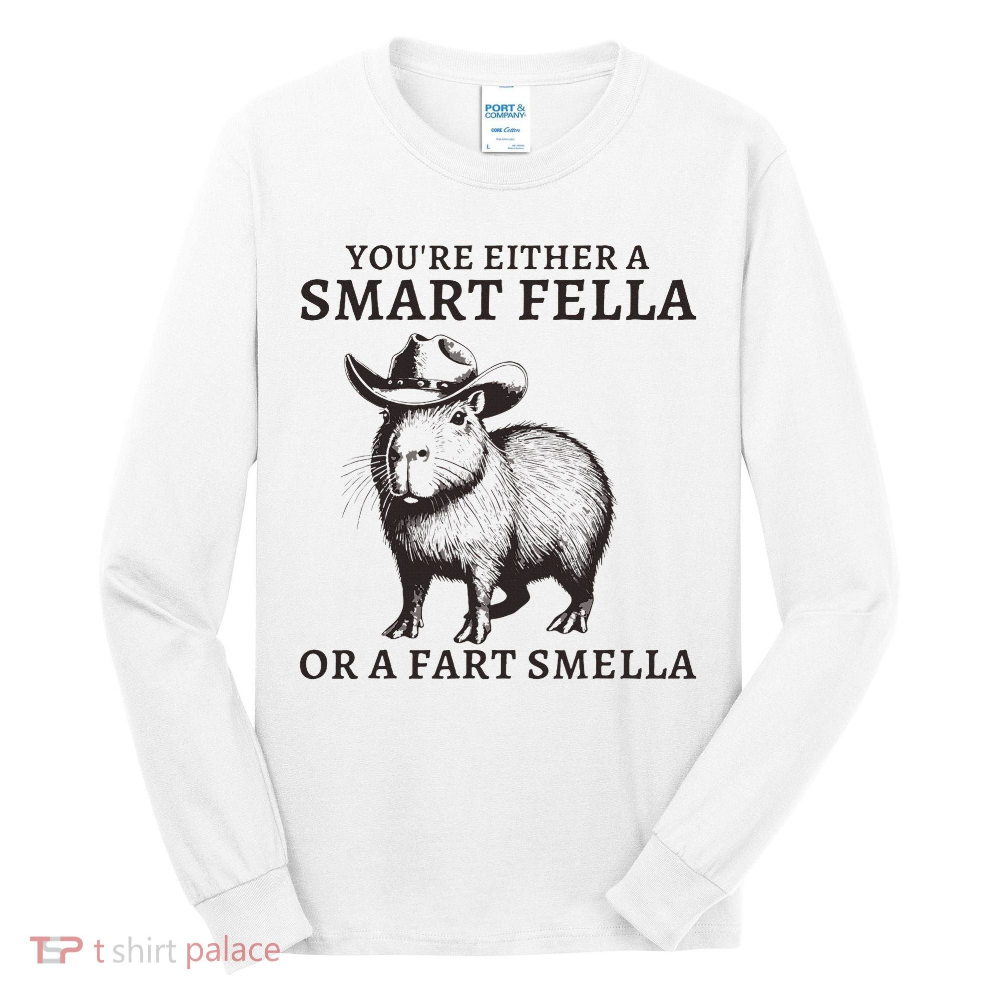 Funny Capybara YouRe Either A Smart Fella Or A Fart Smella Tall Long Sleeve Shirt