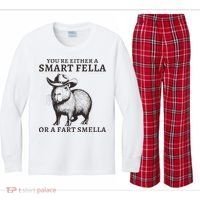 Funny Capybara YouRe Either A Smart Fella Or A Fart Smella Kids Long Sleeve Plaid Pajama Set thumb 0