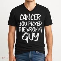 Funny Cancer You Picked The Wrong Guy Fighter Survivor Gift V-Neck T-Shirt thumb 2