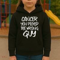 Funny Cancer You Picked The Wrong Guy Fighter Survivor Gift Kids Hoodie thumb 3