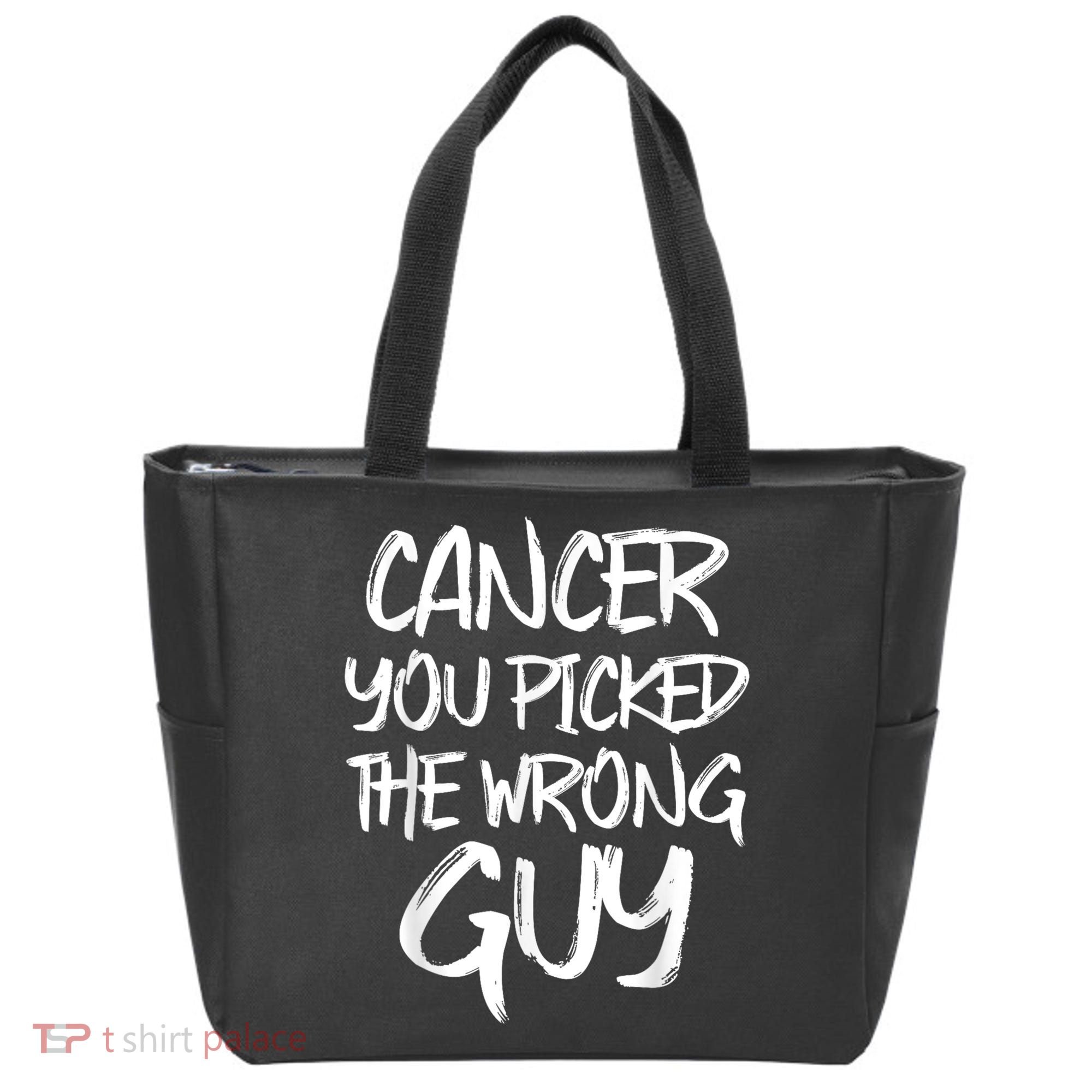Funny Cancer You Picked The Wrong Guy Fighter Survivor Gift Tote Bag
