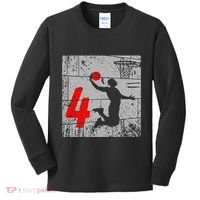 Funny Distressed 4 Year Old 4th Basketball Birthday Slam Dunk Kids Long Sleeve Shirt thumb 0