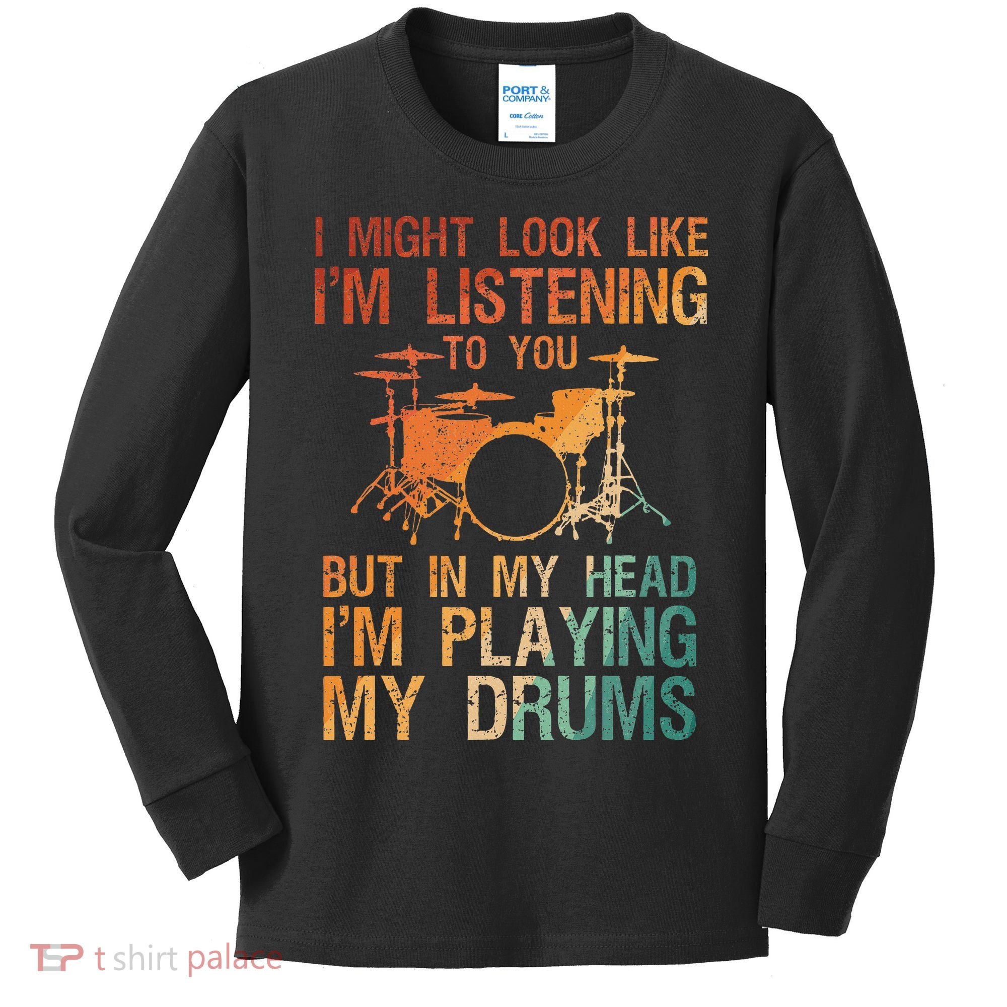Funny Drummer Art For Drum Player Percussion Lover Kids Long Sleeve Shirt