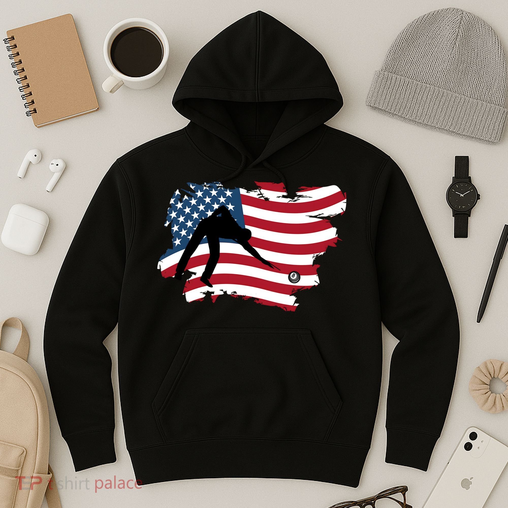 Father's Day American Flag Snooker Billiards Lover Retro Gift For Dad Hoodie