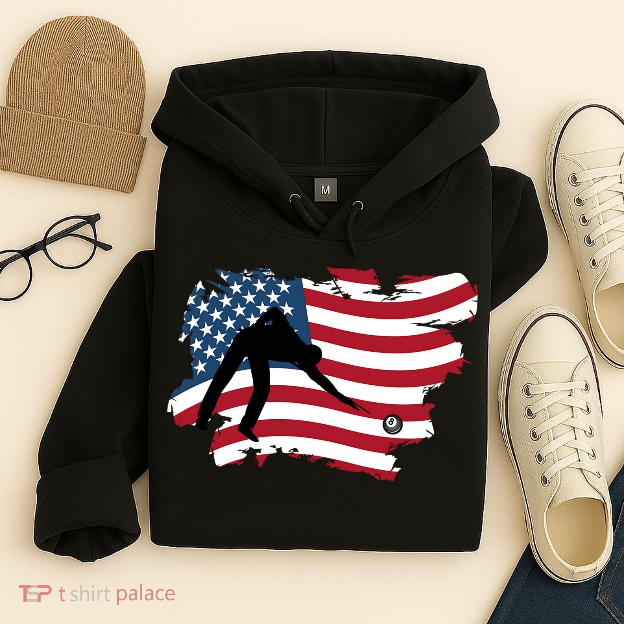 Father's Day American Flag Snooker Billiards Lover Retro Gift For Dad Hoodie