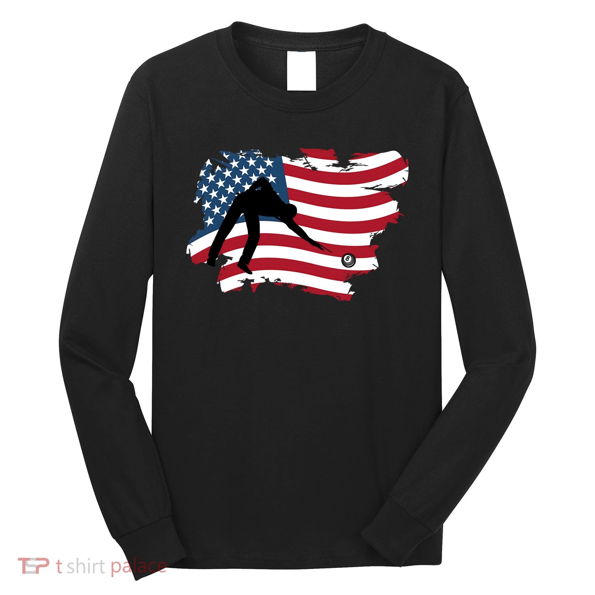 Father's Day American Flag Snooker Billiards Lover Retro Gift For Dad Long Sleeve Shirt