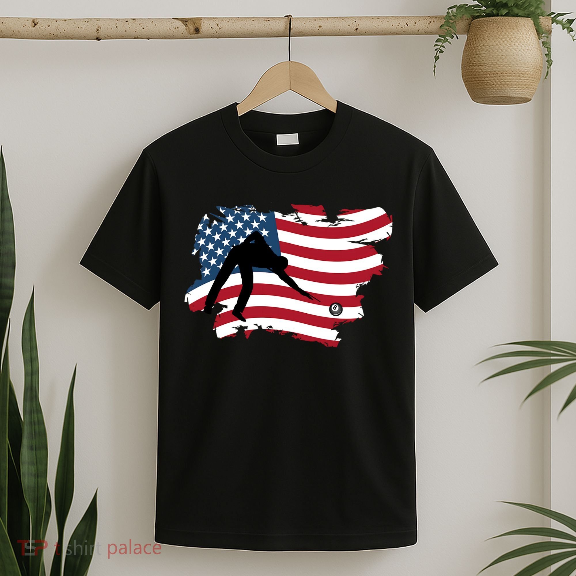 Father's Day American Flag Snooker Billiards Lover Retro Gift For Dad T-Shirt
