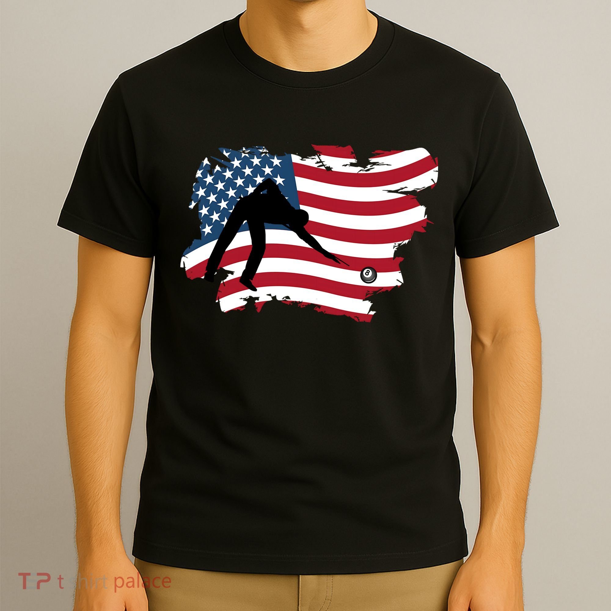 Father's Day American Flag Snooker Billiards Lover Retro Gift For Dad T-Shirt