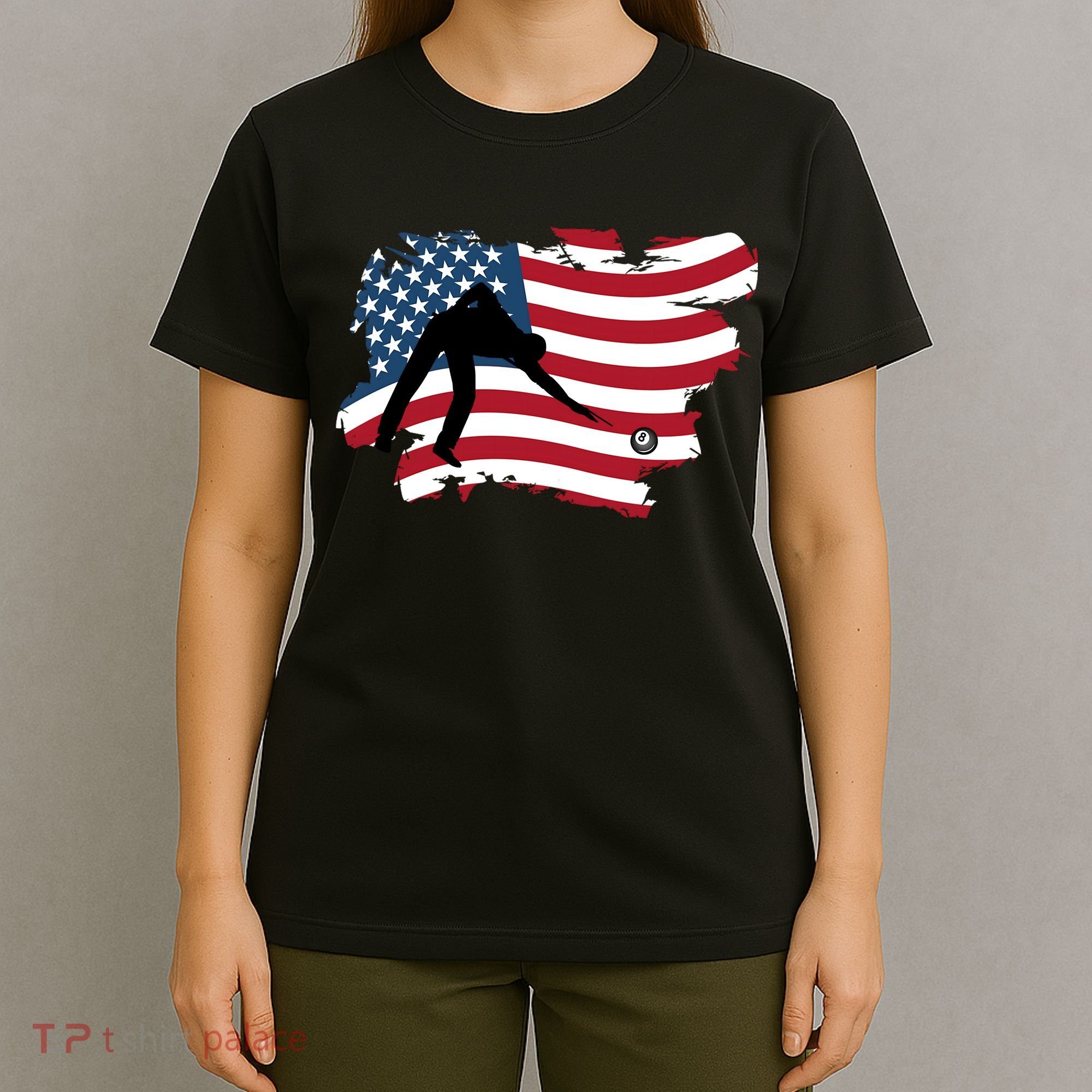 Father's Day American Flag Snooker Billiards Lover Retro Gift For Dad T-Shirt