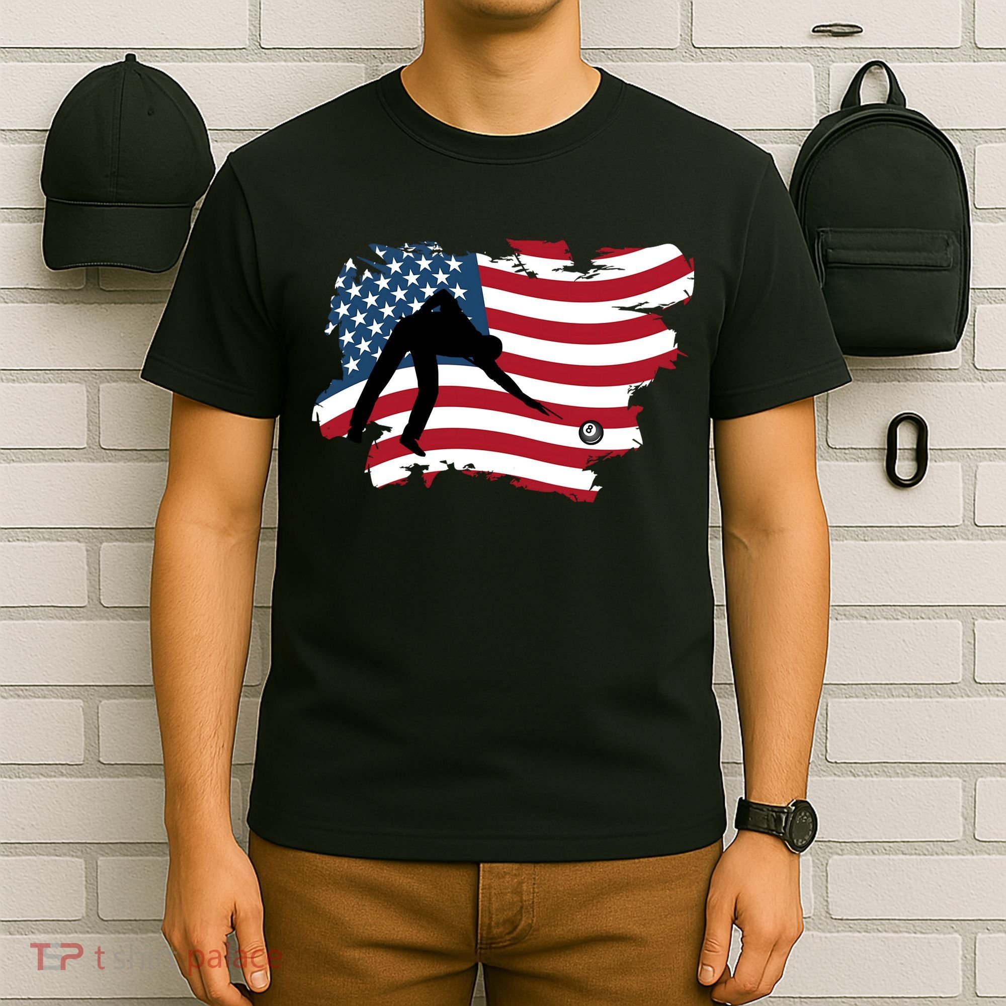 Father's Day American Flag Snooker Billiards Lover Retro Gift For Dad T-Shirt