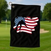 Father's Day American Flag Snooker Billiards Lover Retro Gift For Dad Golf Towel thumb 1