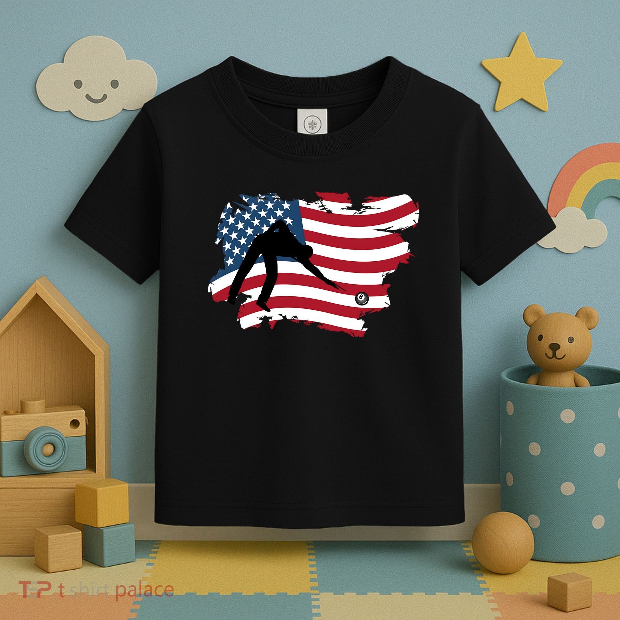 Father's Day American Flag Snooker Billiards Lover Retro Gift For Dad Toddler T-Shirt
