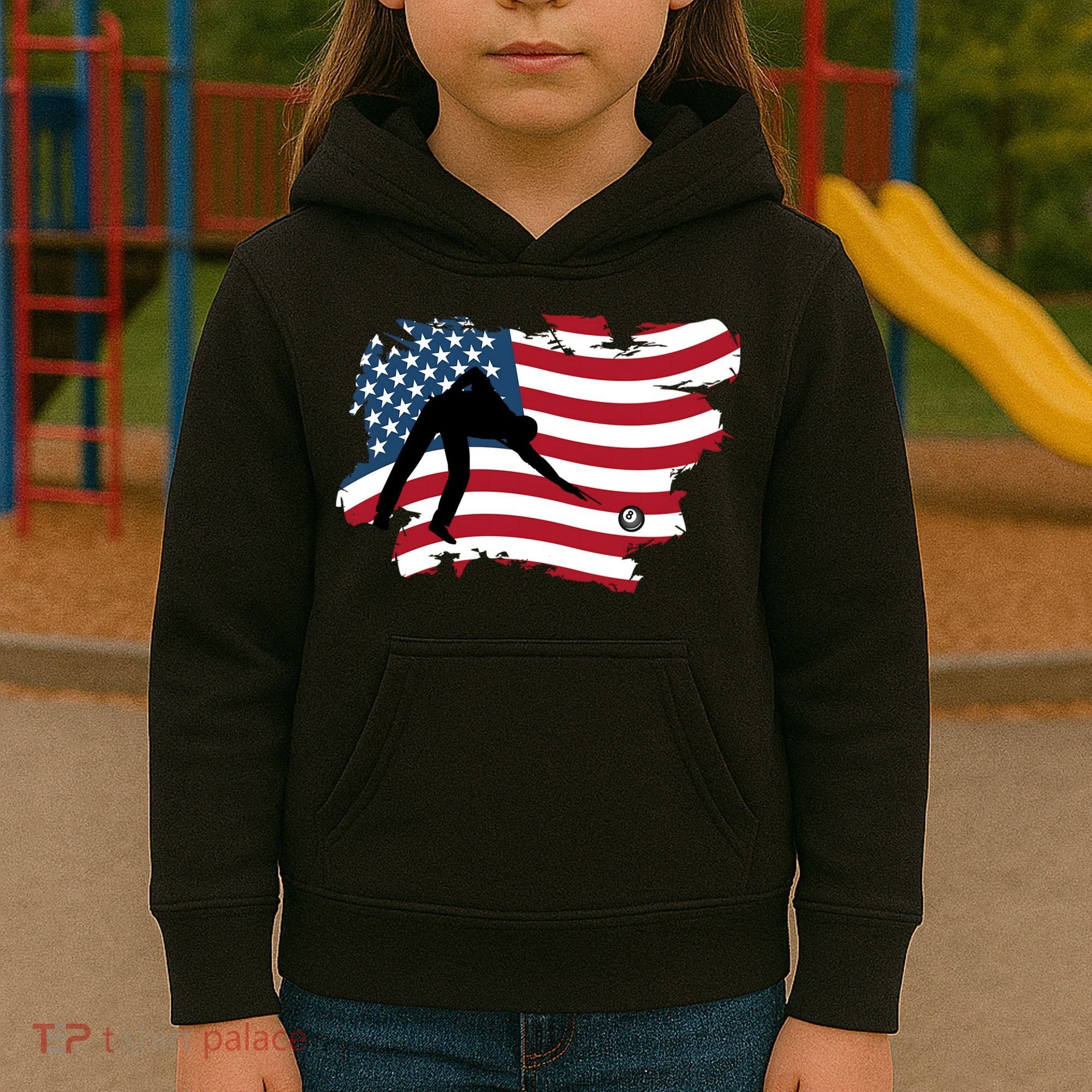 Father's Day American Flag Snooker Billiards Lover Retro Gift For Dad Kids Hoodie