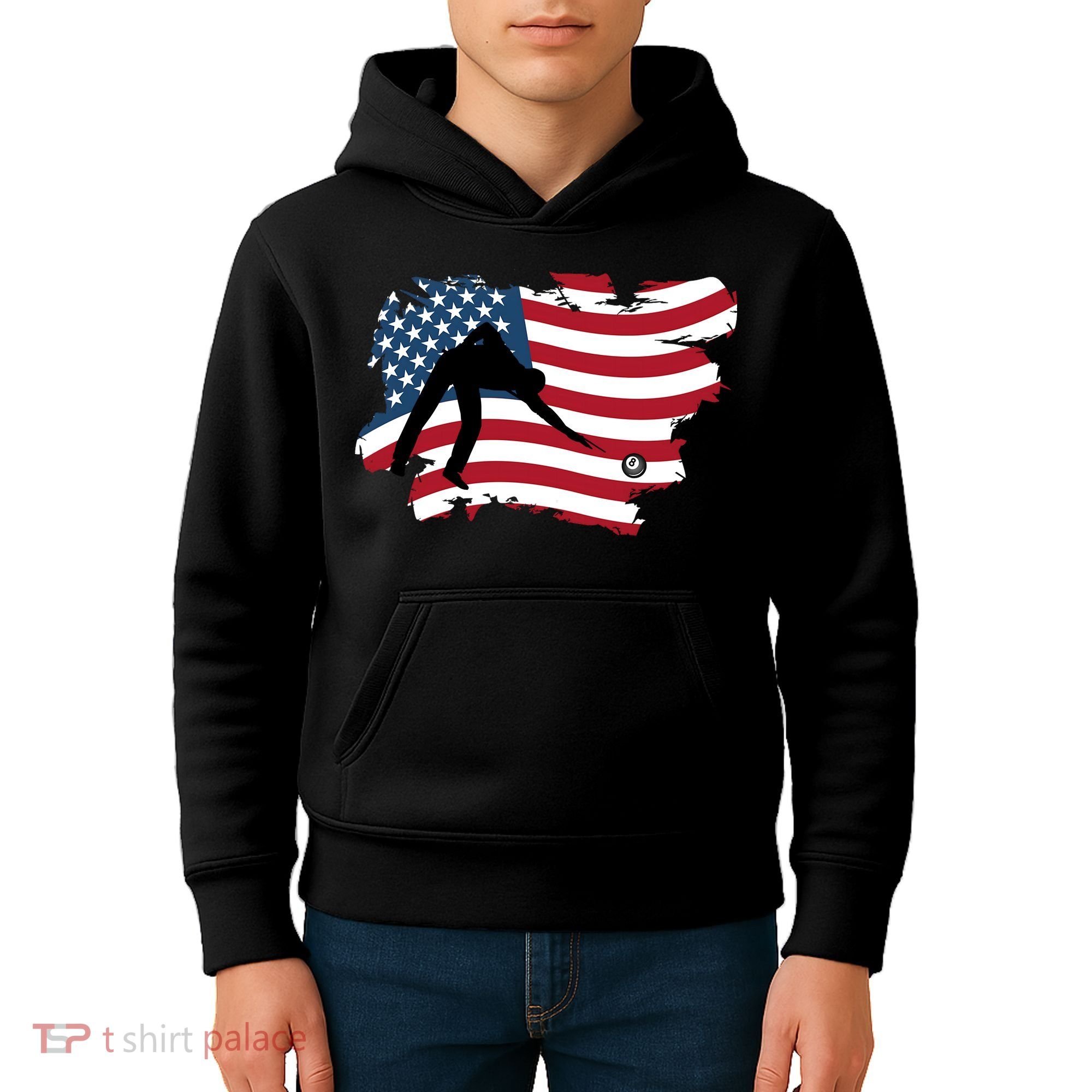 Father's Day American Flag Snooker Billiards Lover Retro Gift For Dad Kids Hoodie