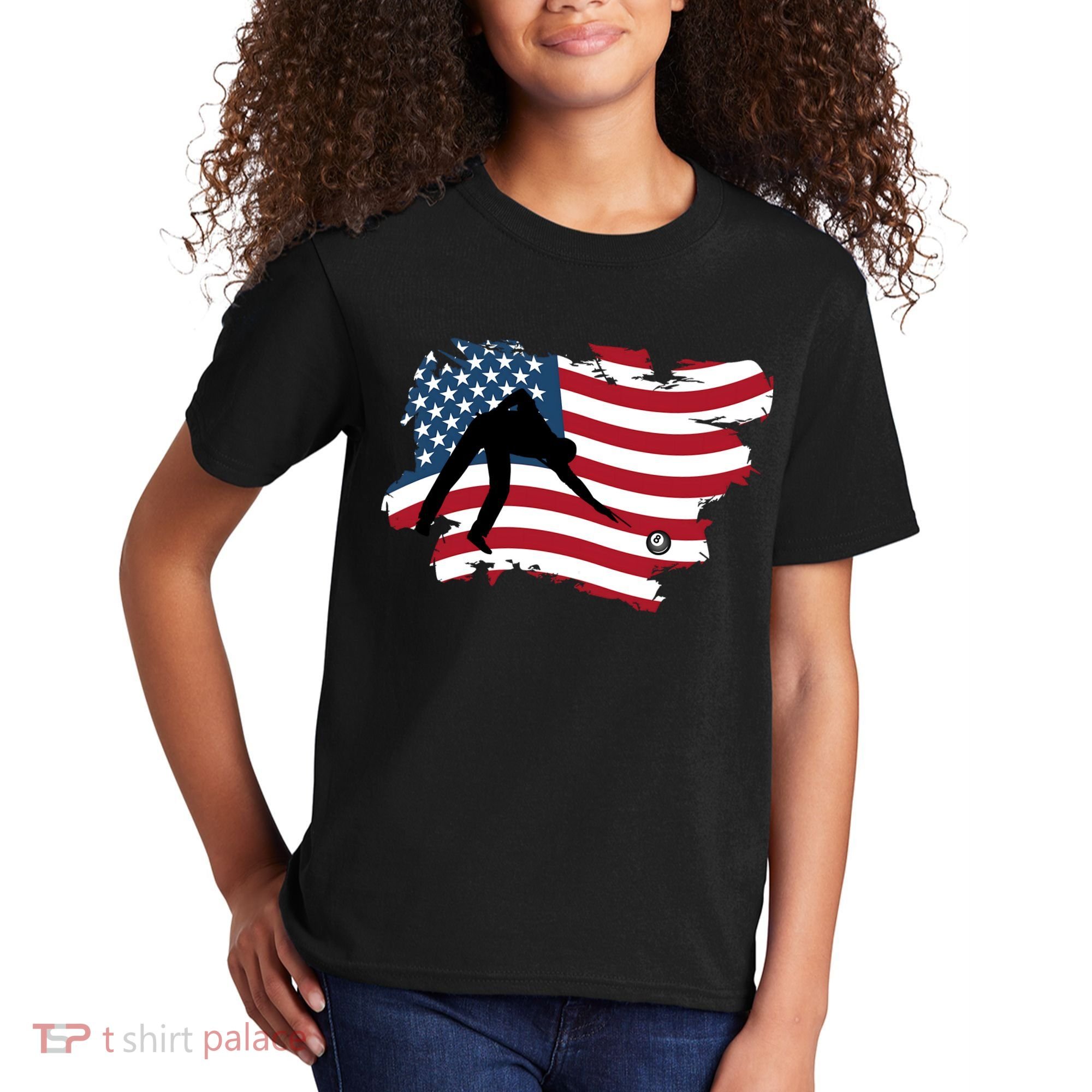 Father's Day American Flag Snooker Billiards Lover Retro Gift For Dad Kids T-Shirt