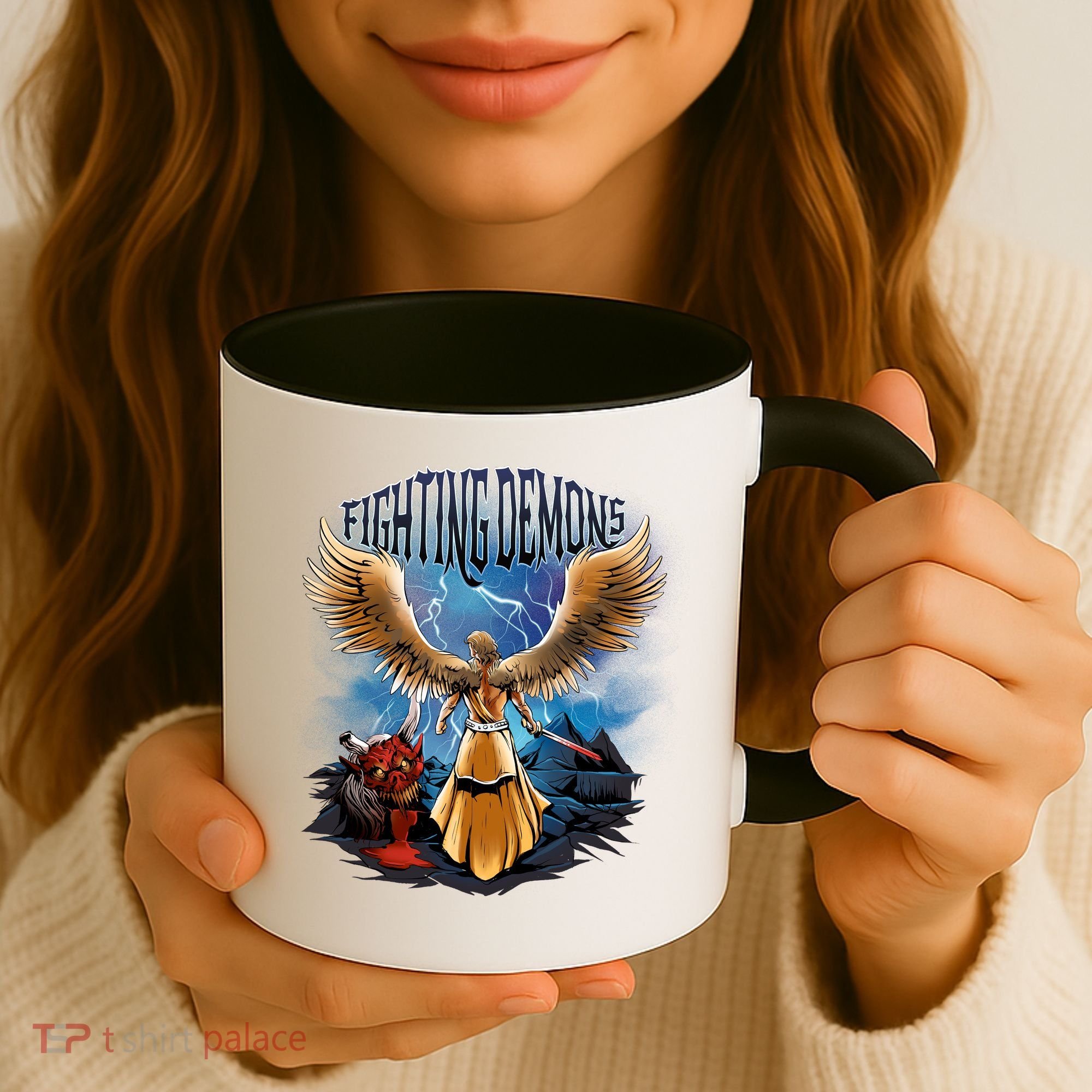 Fighting Demons Angel In Action Coffee Mug
