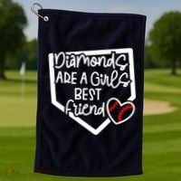 Funny Diamonds Are A Girls Best Friend Baseball Softball Mom Golf Towel thumb 1