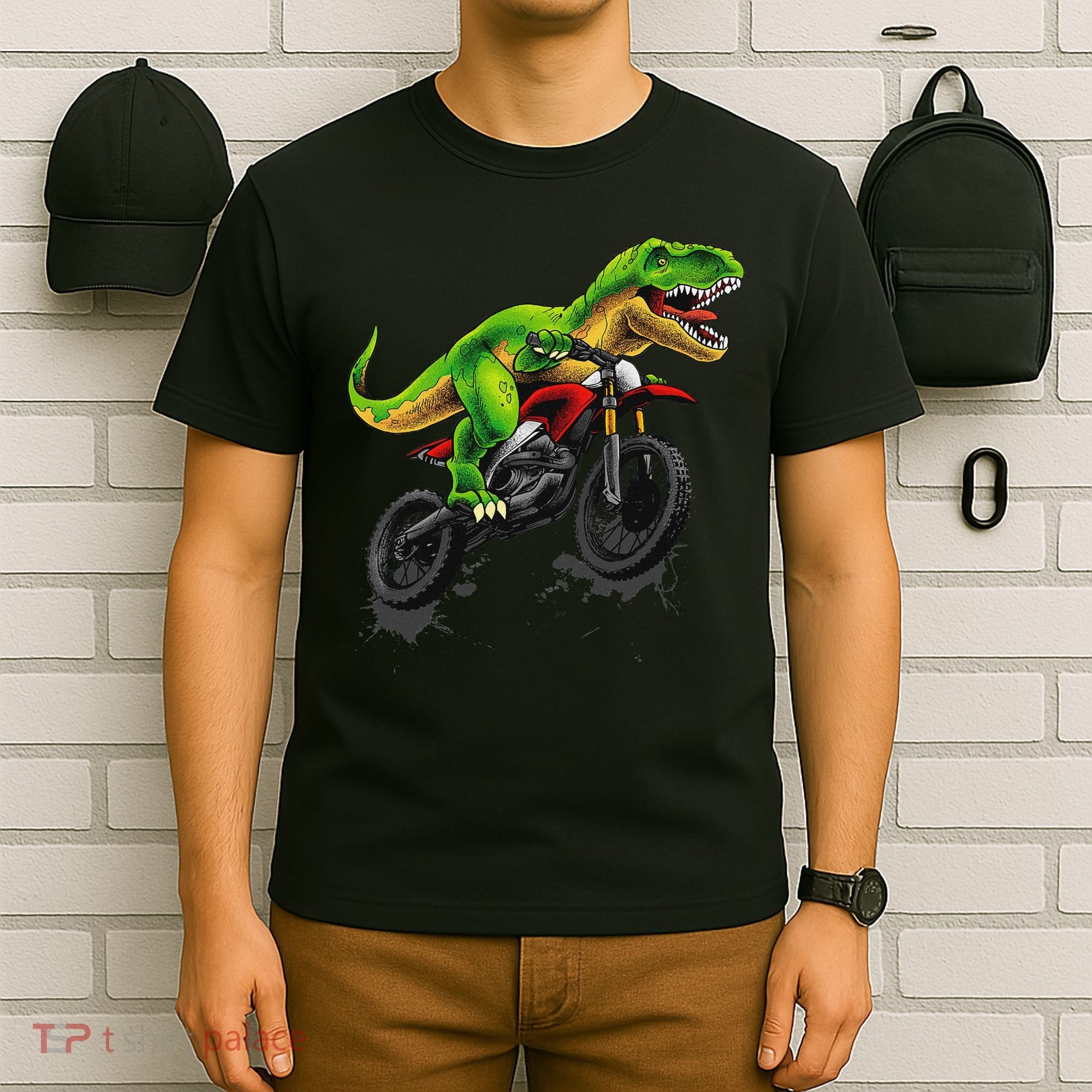 Funny Dirt Bike For Dinosaur Motorcycle Riding T-Shirt
