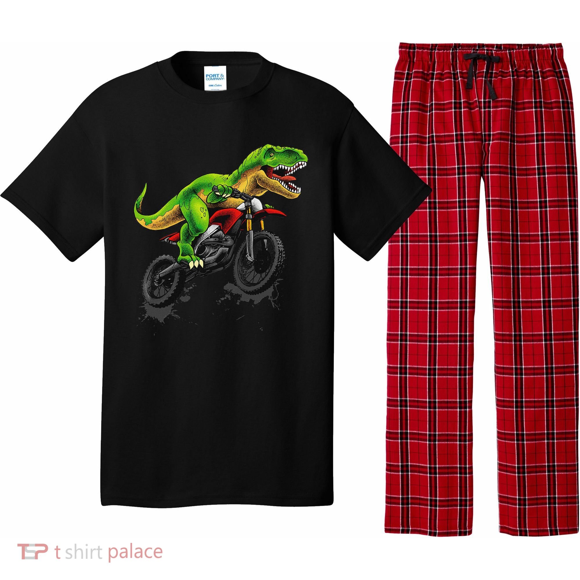 Funny Dirt Bike For Dinosaur Motorcycle Riding Pajama Set