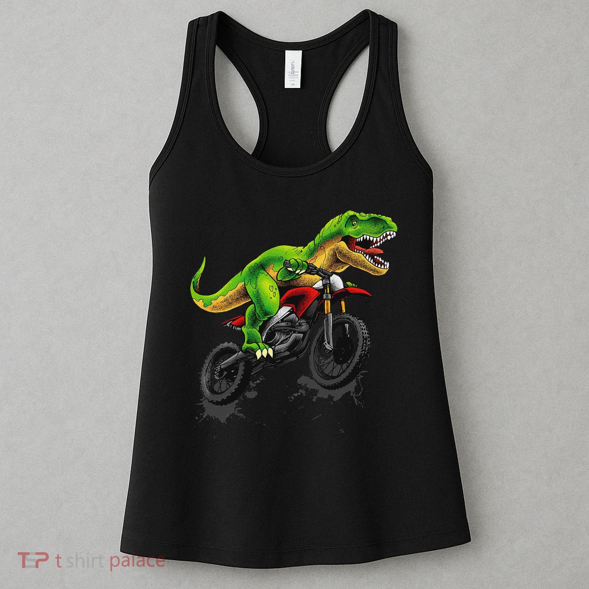 Funny Dirt Bike For Dinosaur Motorcycle Riding Women's Tank Top
